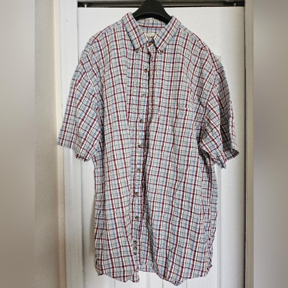 Eddie Bauer Men's Plaid Short Red Blue Sleeve Casual Shirt Size XXL.